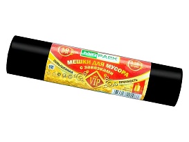 Мешки для мусора 120 л, с завязками, черные, в рулоне 10 шт., ПНД, 15 мкм, 800х750 мм, VIP, Z12010black в Глазове