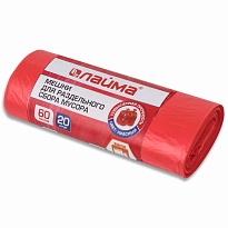 Мешки для мусора 60 л, красный, в рулоне 20 шт., ПНД, 10 мкм, 680х580 мм, LAIMA, 606702 в Глазове