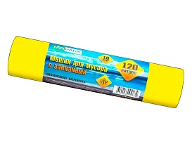 Мешки для мусора 120 л, с завязками, желтые, в рулоне 10 шт., ПНД, 15 мкм, 800х750 мм, VIP, Z12010yel в Глазове