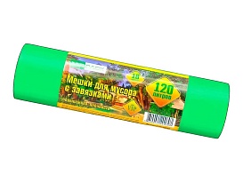 Мешки для мусора 120 л, с завязками, зеленые, в рулоне 10 шт., ПНД, 15 мкм, 800х750 мм, VIP, Z12010green в Глазове