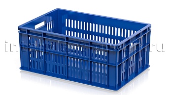 Ящик для молока, мяса, овощей и фруктов большая перфорация дно сплошное синий в Глазове Ящик для молока, мяса, овощей и фруктов большая перфорация дно сплошное синий в Глазове