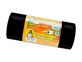 Мешки для мусора 300 л, черные, в рулоне 10 шт., ПВД 70 мкм, 1400х1000 мм, PREMIUM+, 30010160 в Глазове