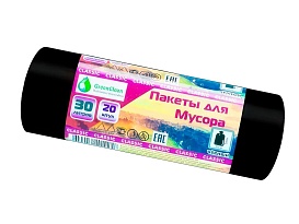 Мешки для мусора 30 л, черные, в рулоне 20 шт., ПНД, 7 мкм, 600х500 мм, MIRPACK Classik, 302040 в Глазове