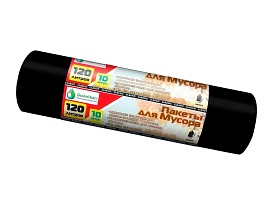 Мешки для мусора 120 л, черные, в рулоне 10 шт., ПНД, 12 мкм, 1100х700 мм, MIRPACK Classik, 1201011 в Глазове