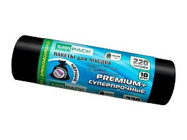 Мешки для мусора 220 л, черные, в рулоне 10 шт., ПВД, 45 мкм, 1250х930 мм, PREMIUM+, 2201068 в Глазове