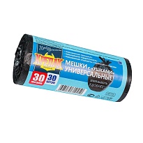 Мешки для мусора 30 л, с ушками, черные, в рулоне 30 шт., ПНД, 9 мкм, 600х500 мм, Крепак, 4607075710450 в Глазове