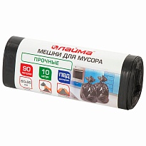Мешки для мусора 90 л, черные, в рулоне 10 шт., ПВД, 25 мкм, 950х600 мм, LAIMA, 605332 в Глазове