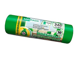 Мешки для мусора 240 л, ароматизированные, зеленые, в рулоне 10 шт., ПВД 45 мкм, 1300х930 мм, PREMIUM+, 240108301 в Глазове