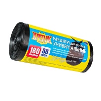 Мешки для мусора 180 л, черные, в рулоне 30 шт., ПНД, 20 мкм, 1150х800 мм, Крепак, 4607075710139 в Глазове