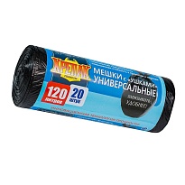 Мешки для мусора 120 л, с ушками, черные, в рулоне 20 шт., ПНД, 15 мкм, 1100х700 мм, Крепак, 4607075710368 в Глазове