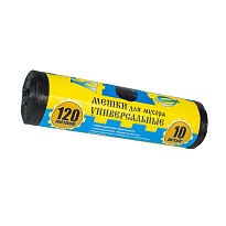 Мешки для мусора 120 л, с ушками, черные, в рулоне 10 шт., ПНД, 13 мкм, 1050х680 мм, Крепакоф, 4607075710252 в Глазове