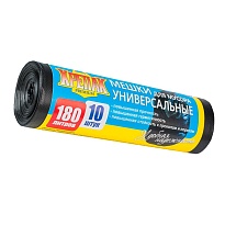 Мешки для мусора 180 л, черные, в рулоне 10 шт., ПНД, 20 мкм, 1150х800 мм, Крепак, 4607075710481 в Глазове