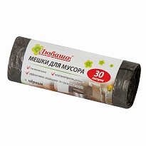 Мешки для мусора 30 л, черные, в рулоне 20 шт., ПНД, 5 мкм, 550х470 мм, Любаша эконом, 605329 в Глазове