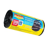 Мешки для мусора 120 л, черные, в рулоне 30 шт., ПНД, 15 мкм, 1100х700 мм, Крепак, 4607075710122