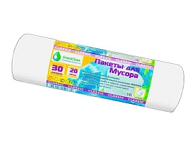 Мешки для мусора 30 л, белые, в рулоне 20 шт., ПНД, 7 мкм, 600х500 мм, MIRPACK Classik, 302042 в Глазове